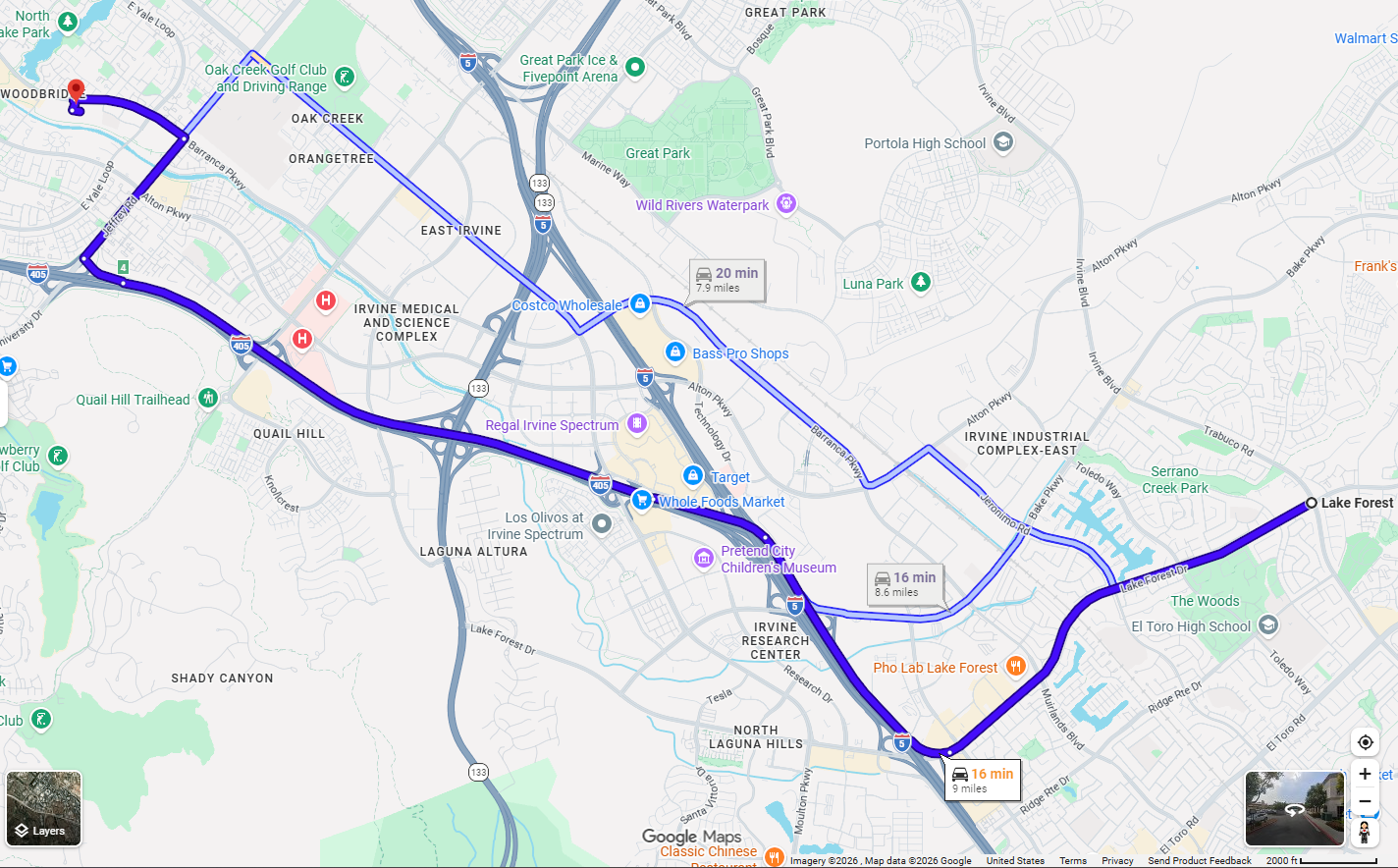 Directions to Woodbridge Dental Services from Lake Forest